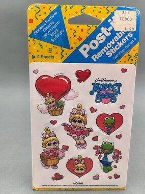 Vintage Muppets 1989 Post-It Valentine Heart Love Removable Stickers 4 Sheets